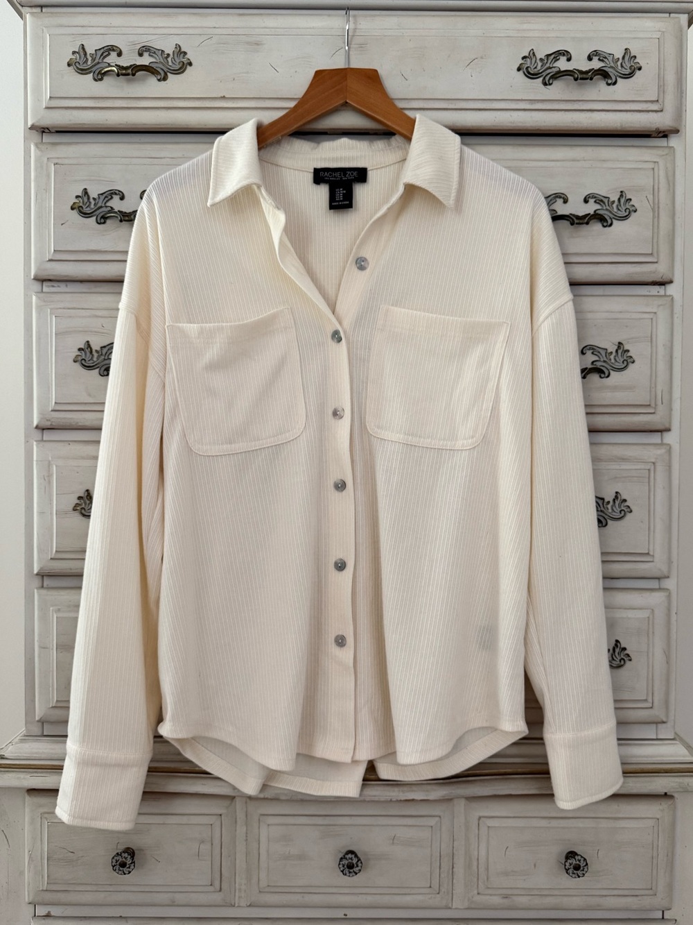 Cream Ribbed Button Shirt